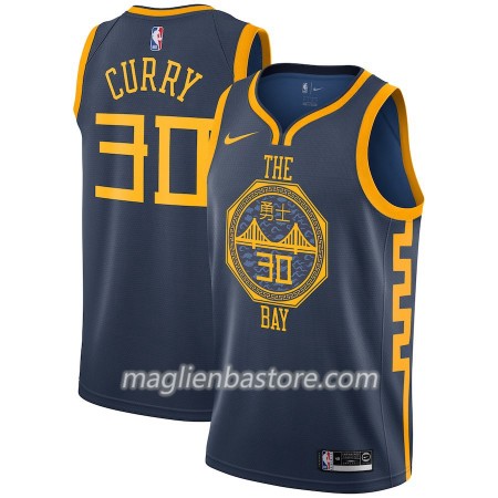Maglia NBA Golden State Warriors Stephen Curry 30 2018-19 Nike City Edition Navy Swingman - Uomo